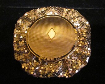 1930s Gold Mesh Compact Purse Evans Powder Compact Rouge Compact Mirror Compact  Art Deco Purse Unused Near Mint Condition