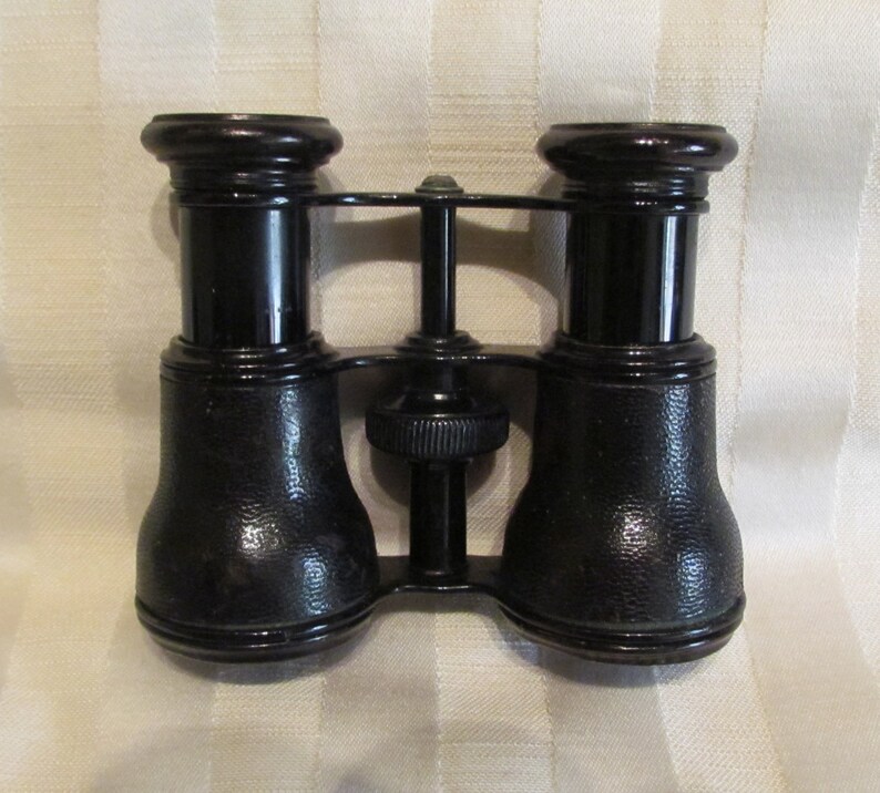 Antique Opera Glasses L'aiglon Paris Brass Black Enamel and Leather