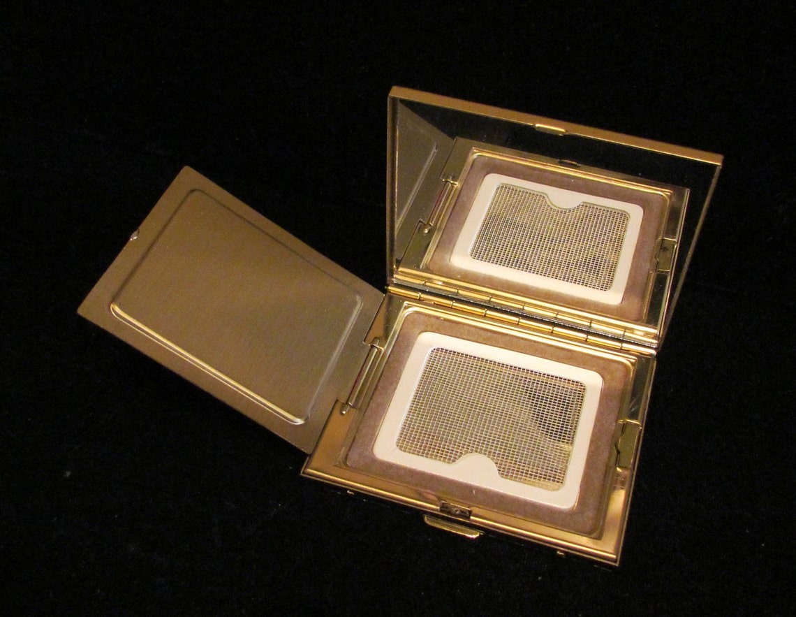 Vintage Powder Compact Mirror Compact Gold Tone 1970s Unused Etsy