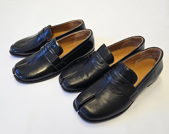 Leather Tabi Shoes Split Toe Loafers Japanese Style Mary Janes Handmade Retro Flats Moccasins Oxford Shoes Unisex