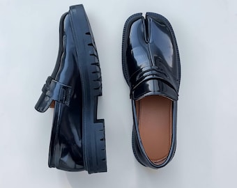 Zapatos Tabi de cuero, mocasines con punta dividida, estilo japonés, Mary Janes, planos retro hechos a mano, zapatos Oxford unisex.