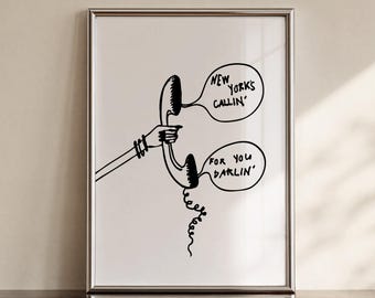 Hand-Drawn Print: New York Apartment Decor, Backseat Lovers Lyrics, Cool Girl Modern Wall Art (Digital Download)