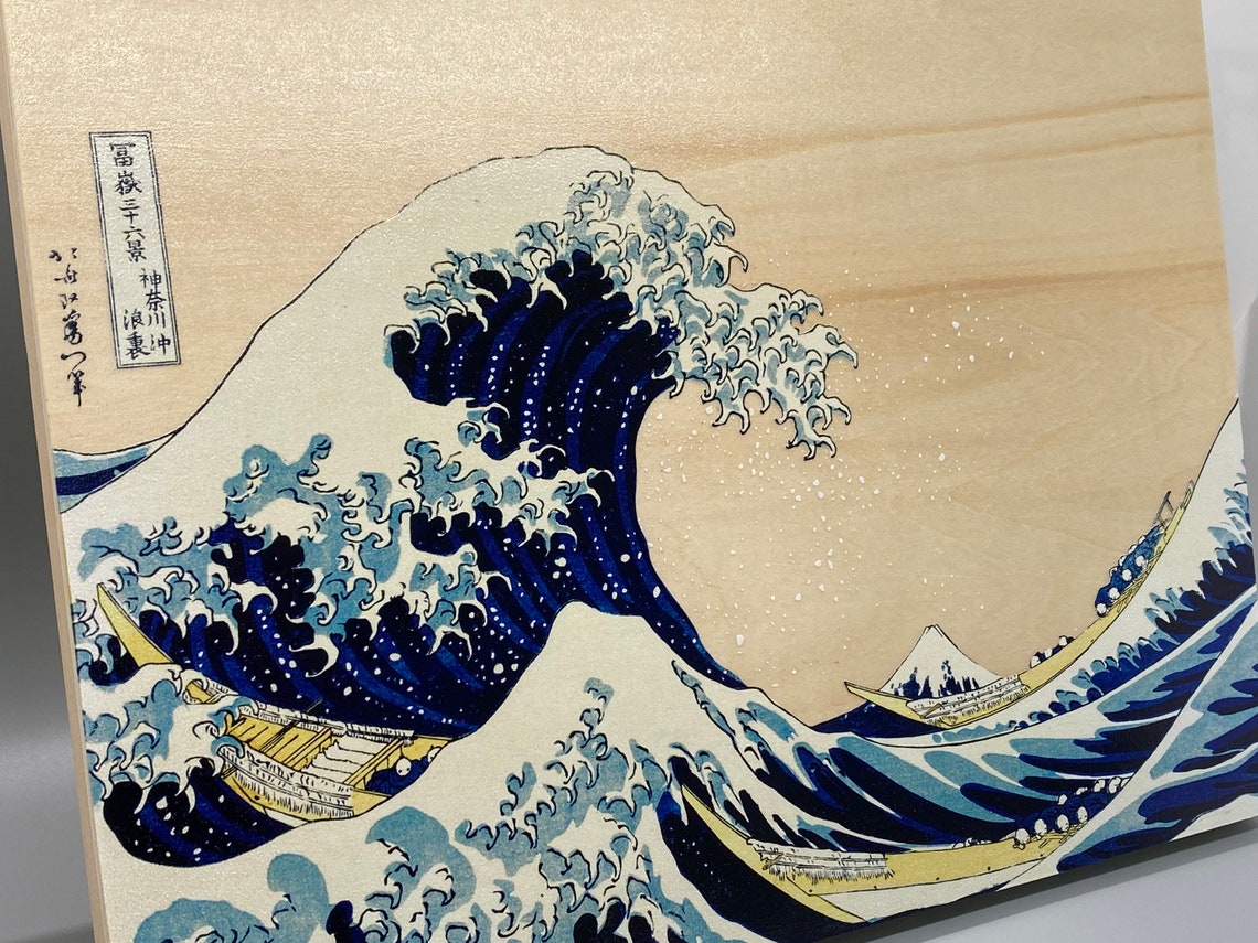 The Great Wave wooden canvas print Etsy