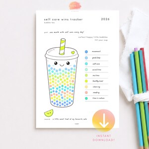 Self Care Tracker | Bubble Tea | Small Wins (Digital Download)
