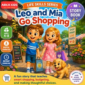 Leo and Mia Go Shopping | Kids Budgeting Story | Needs vs Wants Book | Financial Literacy for Kids | Printable PDF | Ages 4–8 | Life Skills