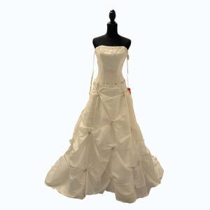 long dress pick up Ivory Satin Asymmetrical Draped Pick-up Wedding Gown