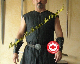 Medieval Viking Norman Armor Padded Long Gambeson Sleeveless Vertical Lines