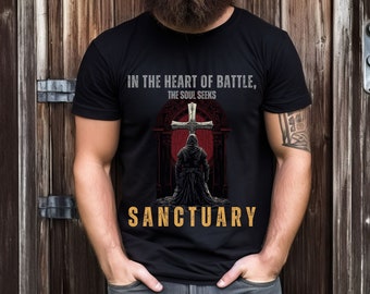 God's Warrior Knight Praying Armor of Faith Chivalry Christian T-Shirt