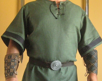 Medieval Celtic Earth Tones Viking Shirt Deluxe Size M in Red with Black Trims Ready to Ship