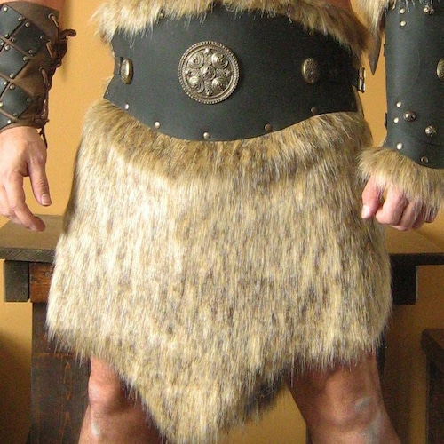 Medieval Celtic Viking Barbarian Leather Belt Deluxe with Fur Skirt