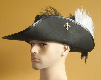 Medieval Celtic Renaissance SCA Larp Leather Musketeer Hat with Fleur de Lys
