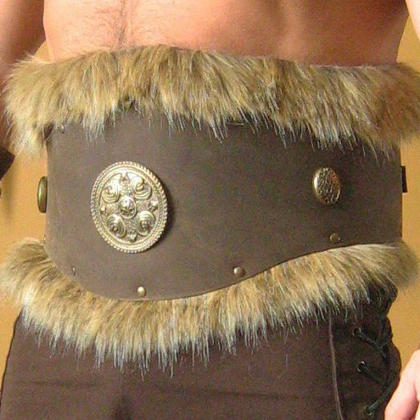Medieval Celtic Viking Barbarian Leather Belt Deluxe with Fur