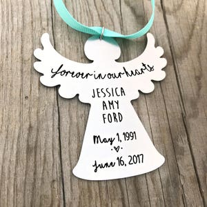 Personalized Memorial Ornament - Angel Ornament - Forever in our Hearts Memorial - Memorial Angel Keepsake - Christmas Ornament Gift - 1435