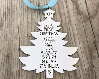 Birth Stats Christmas Ornament - New Baby Ornament - Baby's First Christmas - Personalized Tree Ornament - Tree Shaped Ornament - 1430