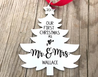 Our First Christmas Ornament - Newlywed Couple Christmas - Newlywed Gift - Mr. & Mrs. Ornament - Just Married Ornament - X-mas Decor - 1454