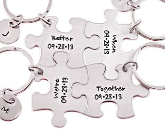 Better When We're Together Puzzle Piece Key Chain Set of 4- Engraved Group Gift - Family Wedding - Bridesmaids - Family Puzzle Piece - 1070