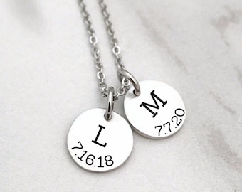 Mom Necklace With Initial & Birthdate - Minimalist Jewelry - Simple Personalized Necklace - Custom Mother's Day Gift - Kids Initials - N1249