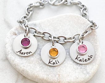Personalized Charm Bracelet - Personalized Jewelry - Engraved Jewelry - Mother's Day - Charm Bracelet - Names Bracelet - Chain Link - 1032