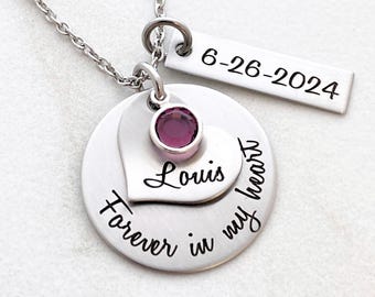 Forever In My Heart Memorial Necklace - Engraved Jewelry - Miscarriage Gift - Infant Loss Gift - Mother Jewelry - Personalized Jewelry- 1328