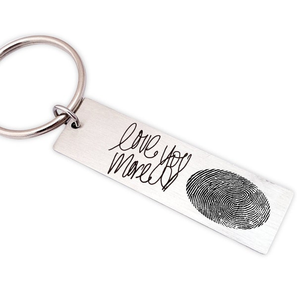 Handwriting & Fingerprint Keychain - Thumbprint Keychain - Mother's Day Gift - Engraved Fingerprint Keepsake - Gift for Mom - N1287