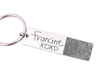 Handwriting & Fingerprint Keychain - Thumbprint Keychain - Mother's Day Gift - Engraved Fingerprint Keepsake - Gift for Mom - N1299