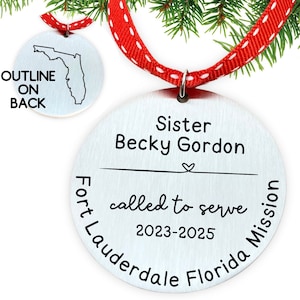LDS Missionary Christmas Ornament - Personalized State Country Outline on Back - Elder Sister Missionary - Called To Serve Mormon - N1311