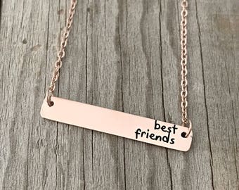 Best Friends Necklace - Best Friends Jewelry - Rose Gold Bar Necklace - Bar Necklace Gift - Personalized Friend Gift Her - Birthday - 1490