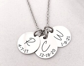 Mom Necklace With Initial & Birthdate - Minimalist Jewelry - Simple Personalized Necklace - Custom Mother's Day Gift - Kids Initials - N1280