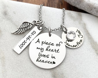 Personalized Memorial Necklace - A Piece of My Heart Lives In Heaven - Miscarriage Remembrance - Miscarriage Necklace - Infant Loss - 1116