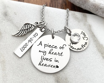 Personalized Memorial Necklace - A Piece of My Heart Lives In Heaven - Miscarriage Remembrance - Miscarriage Necklace - Infant Loss - 1116