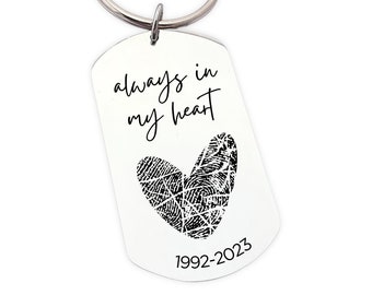 Thumbprint Memorial Keychain - Personalized Always in My Heart - Heart Fingerprint Keepsake - Memorial Memory Fingerprint Keychain - N1297