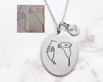 Kids Doodle Necklace Keepsake - Child's Drawing Jewelry - Mother's Day Gift for Mom or Grandma - Children's Handwriting - 1286