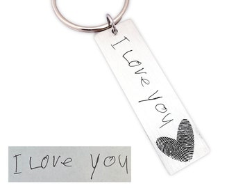 Handwriting & Heart Fingerprint Keychain - Thumbprint Keychain - Mother's Day Gift - Engraved Fingerprint Keepsake - Gift for Mom - N1288