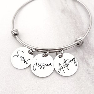 Personalized Names Bangle Bracelet - Personalized Jewelry - Expandable Bangle - Children&#39;s Name Bracelet - Mother Bracelet Gift for Her 1270