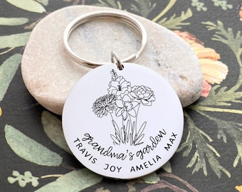 Personalized Grandma Mom Keychain - Grandma Key Chain - Engraved Children Grandchildren's Names - Mother's Day - Gift for Grandma - 1045