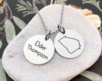 Personalized Missionary Necklace - LDS Missionary Jewelry - State Country Outline Missionary Necklace - LDS Missionary Gift for Her - N1306