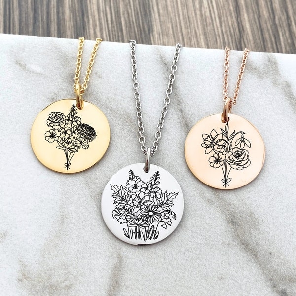 Birth Month Flower Bouquet Necklace - Personalized Birth Flowers - Mother's Day Gift - Floral Birth Necklace - Grandma Jewelry Gift - N1331