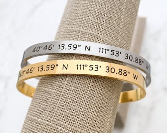 Custom Coordinates Cuff Bracelet - Anniversary Gift for Her - Gift for Him - Latitude Longitude - GPS Location Jewelry - N1390