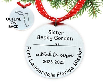 LDS Missionary Christmas Ornament - Personalized State Country Outline on Back - Elder Sister Missionary - Called To Serve Mormon - N1311