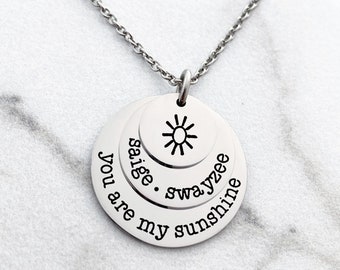 Collier personnalisé You Are My Sunshine - Bijoux pour mère - Collier superposé avec prénom - Cadeau pour grand-mère - Fête des Mères - Bijoux pour mère - 1151