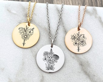 Birth Month Flower Bouquet Necklace - Personalized Birth Flowers - Mother's Day Gift - Floral Birth Necklace - Grandma Jewelry Gift - N1331