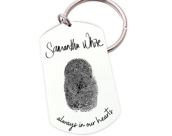 Fingerprint Handwriting Keychain - Signature Keychain - Handwritten Note - Actual Thumbprint - Memory Keychain - Always in Our Hearts -N1294