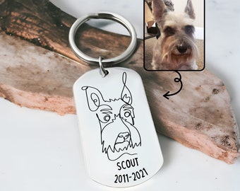 Custom Engraved Dog Portrait Outline Keychain - Cat Pet Outline from Photo - Pet Loss Memorial Keychain for Him - Picture Keychain - N1323