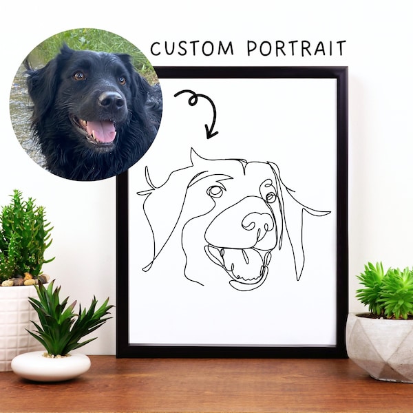 Printable Custom One Line Pet Portrait Drawing - Pet Loss Memorial Gift - Custom Pet Outline Print - Dog Cat Doodle Portrait Sketch Tattoo