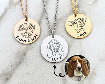Custom Pet Outline Drawing Necklace - One Line Dog Cat Pet Portrait Jewelry - Pet Loss Memorial Jewelry Keepsake - Portrait from Photo N1316