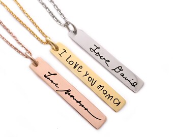 Personalized Handwriting Bar Necklace - Signature Necklace - Handwriting Jewelry - Gold, Rose Gold - Custom Handwritten Note Keepsake - 1303