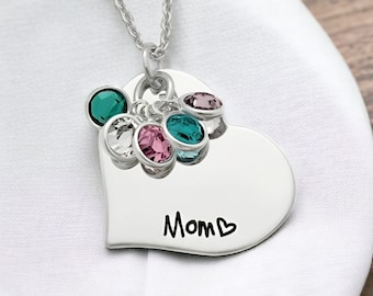 Personalized Mom Heart Birthstone Necklace - Engraved Jewelry - Mom Necklace - Mother Jewelry - Mother's Day - Mother Necklace Gift - 1227