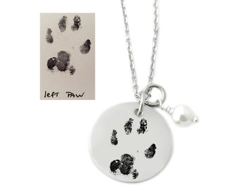 Paw Print Necklace - Engraved Paw Print - Dog Paw Necklace - Pet Memorial Necklace -Pet Memorial Jewelry - Dog Paw Print Keepsake Gift  1093