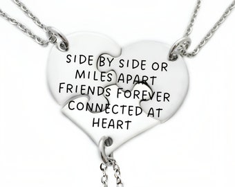 3 Best Friend Necklace - Side by Side Miles Apart Friends Forever Connected at Heart - Sister Jewelry - Best Friends Necklace Gift - N1313