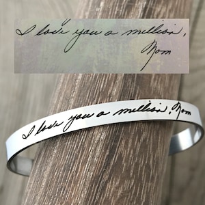 Handwriting Jewelry - Actual Handwriting Keepsake Jewelry - Personalized Cuff Bracelet - Custom Handwriting Signature Gift for Her - 1292